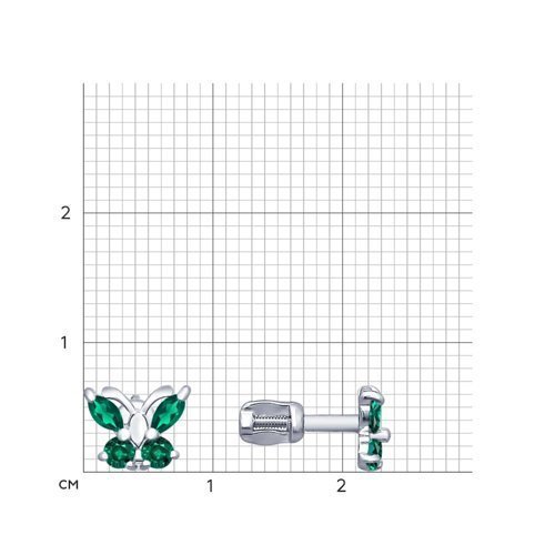 Серьги-пусеты из серебра с зелеными фианитами (Арт.94020537)