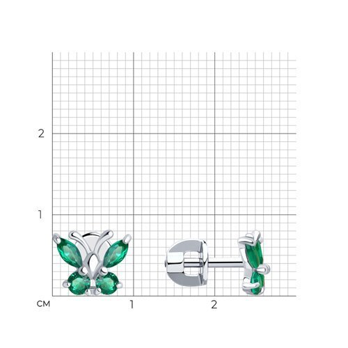 Серьги-пусеты из серебра с зелеными фианитами (Арт.94020537)