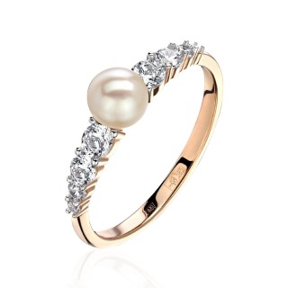 Кольцо золотое с жемчугом и фианитами «Classic Charme Pearl» Estet (арт.01К3114285Р-1)