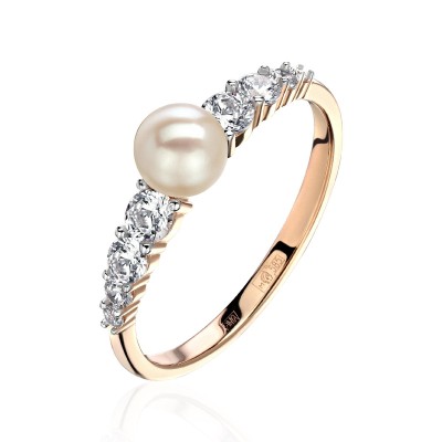 Кольцо золотое с жемчугом и фианитами «Classic Charme Pearl» Estet (арт.01К3114285Р-1)