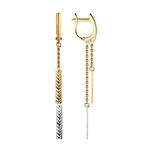 Золотые серьги с подвесными элементами в двух цветах металла «Дуэт линий» (арт. 028386) Золотые серьги с подвесными элементами в двух цветах металла «Дуэт линий» (арт. 028386)