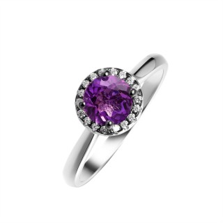 Кольцо серебряное с аметистом и фианитами «Spring Aura» Fresh Jewelry (арт.CZ-R00923-X-WB-Pur-X-W)