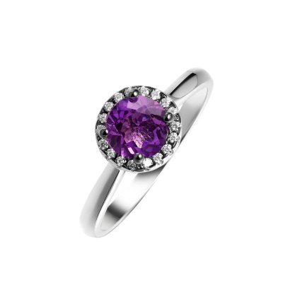 Кольцо из серебра с аметистом и фианитом (Арт.cz-r00923-x-wb-pur-x-w)