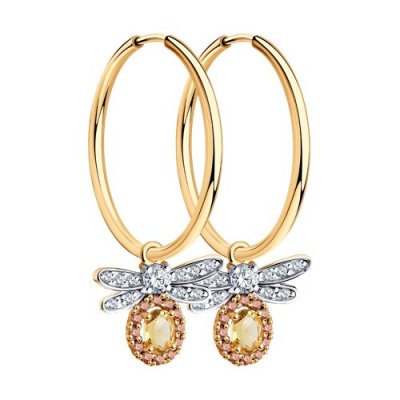 Серьги золотые пробы 585 с цитрином (Арт.728588)