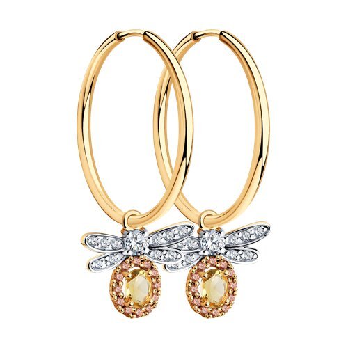 Серьги золотые пробы 585 с цитрином (Арт.728588)