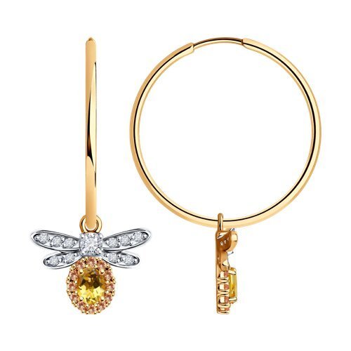 Серьги золотые пробы 585 с цитрином (Арт.728588)