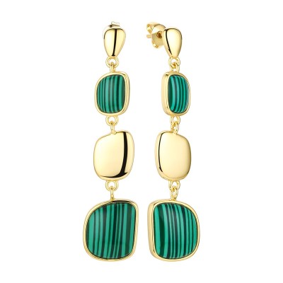 Серьги серебряные с малахитом «Gravity Line» Fresh Jewelry (арт.RB-E01928-X-L-Mal-X-X)
