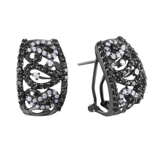 Серьги золото с белыми и черными бриллиантами «Ночная вуаль» Myjewels (арт.E23586C_SR_DB_BLK)