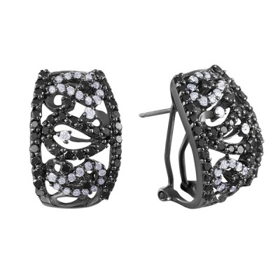 Серьги золото с белыми и черными бриллиантами «Ночная вуаль» Myjewels (арт.E23586C_SR_DB_BLK)