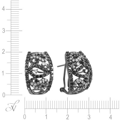 Серьги золото с белыми и черными бриллиантами «Ночная вуаль» Myjewels (арт.E23586C_SR_DB_BLK)