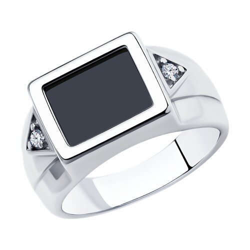 Кольцо печатка из серебра с наношпинелью и фианитами «Ночной акцент» SOKOLOV (арт.94-112-00491-1)