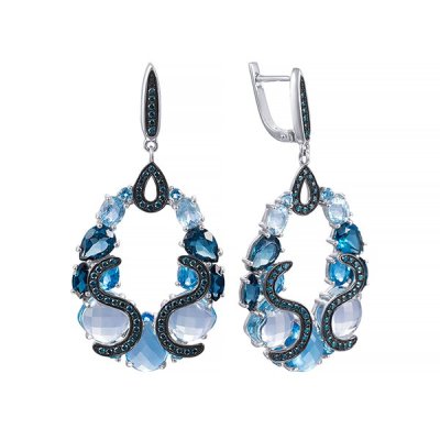 Серьги из белого золота с бриллиантом и топазом (Арт.e48297d0s14wb002_sr_dl_bt_lt_wg)