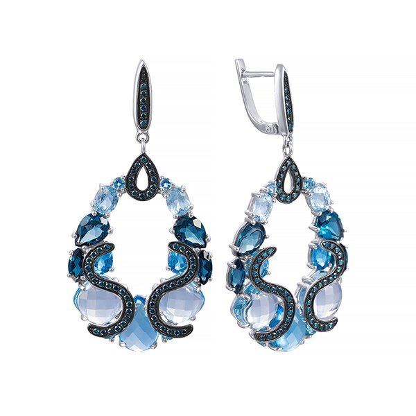 Серьги из белого золота с бриллиантом и топазом (Арт.e48297d0s14wb002_sr_dl_bt_lt_wg)