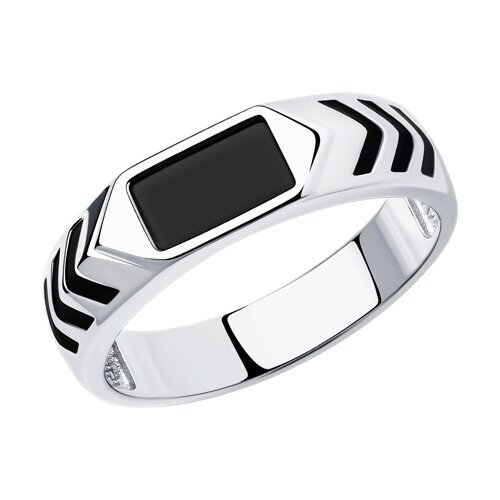 Кольцо-печатка из серебра 925 с наношпинелью и эмалью «Черный вектор» Соколов (арт.94012168)