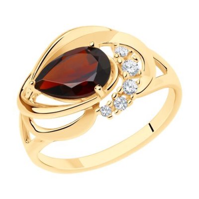 Кольцо из золочёного серебра с гранатом и фианитами (Арт.92012082)