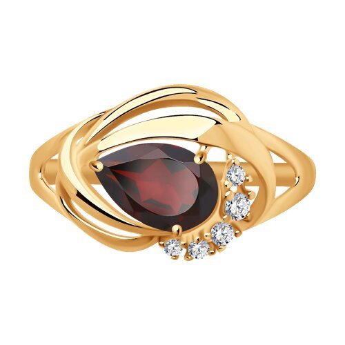 Кольцо из золочёного серебра с гранатом и фианитами (Арт.92012082)