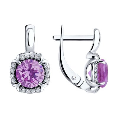 Серьги серебряные с аметистом и фианитами «Лиловый Шарм» SOKOLOV (арт.92021682)