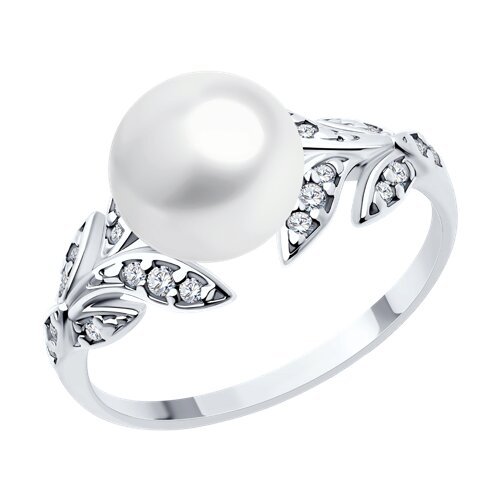 Кольцо из серебра с жемчугом и фианитами (Арт.92014436)