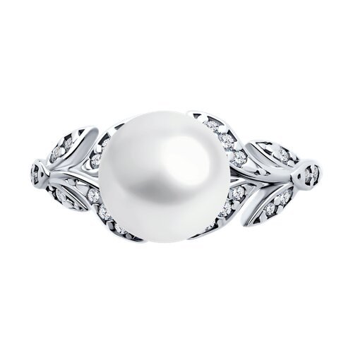 Кольцо из серебра с жемчугом и фианитами (Арт.92014436)