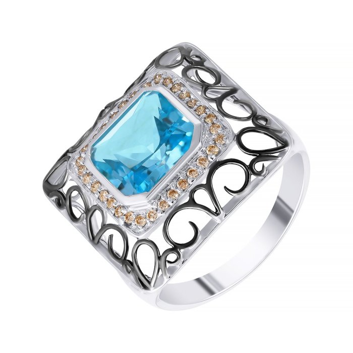 Кольцо из белого золота с бриллиантом и топазом (Арт.r33907v-5_bt_wg)