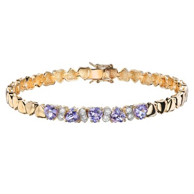 Браслет золотой с бриллиантами и танзанитами «Симфония Сердец» Estet (арт.01Б632811-1)