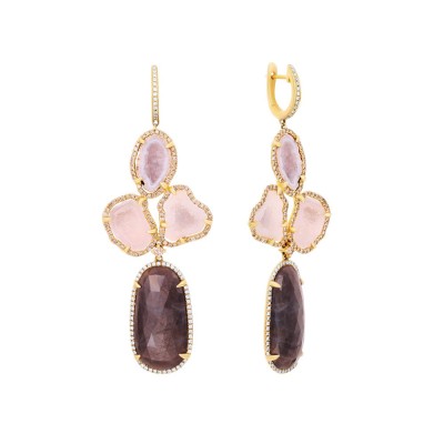 Серьги золотые с бриллиантами, корундом и жеодами «Розовый Шик» MyJewels (арт.RE7004)