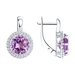 Серьги из серебра с аметистами и фианитами (Арт.94-320-02052-3)