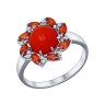 Кольцо из серебра с кораллом и красными фианитами (Арт.94011850)