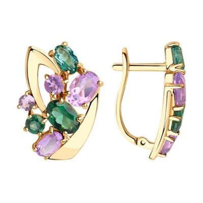 Серьги золотые с аметистом и ситаллом «Сказочный микс» Соколов (арт.51-320-00392-1)