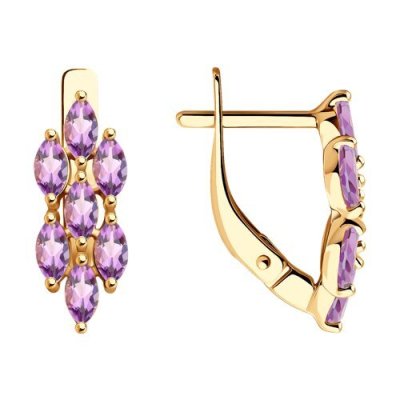 Серьги золотые с аметистом «Лиловый каскад» Соколов (арт.01869)