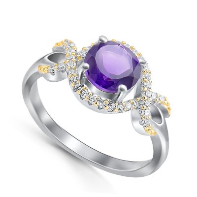 Кольцо Серебряные крылья (Арт.21knys1687gp-155_ametist_kubcirkonii_30)