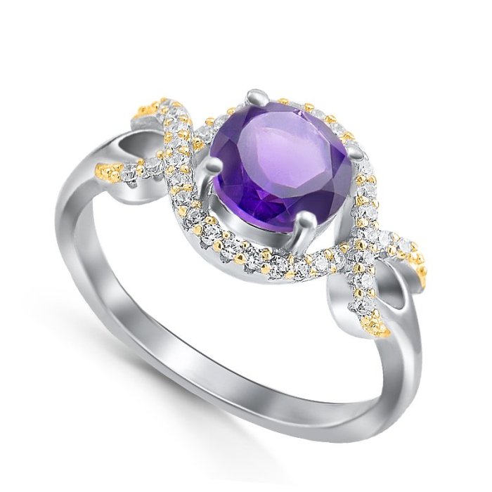 Кольцо Серебряные крылья (Арт.21knys1687gp-155_ametist_kubcirkonii_30)