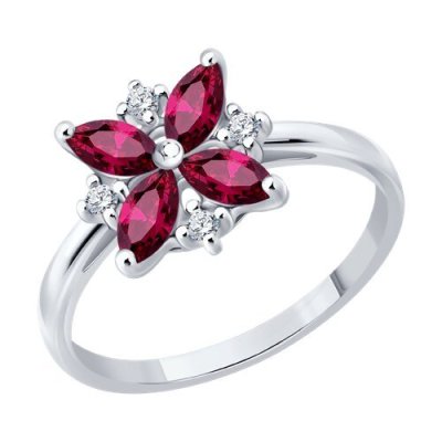 Кольцо из серебра с рубинами и фианитами (Арт.64010003)