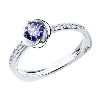 Кольцо из белого золота с бриллиантами и танзанитом «Сияние Танзании» Соколов (арт.6014099)