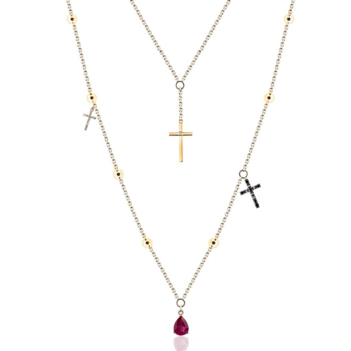 Ожерелье из золота с бриллиантом и ониксом Русские Самоцветы (Арт.95859)