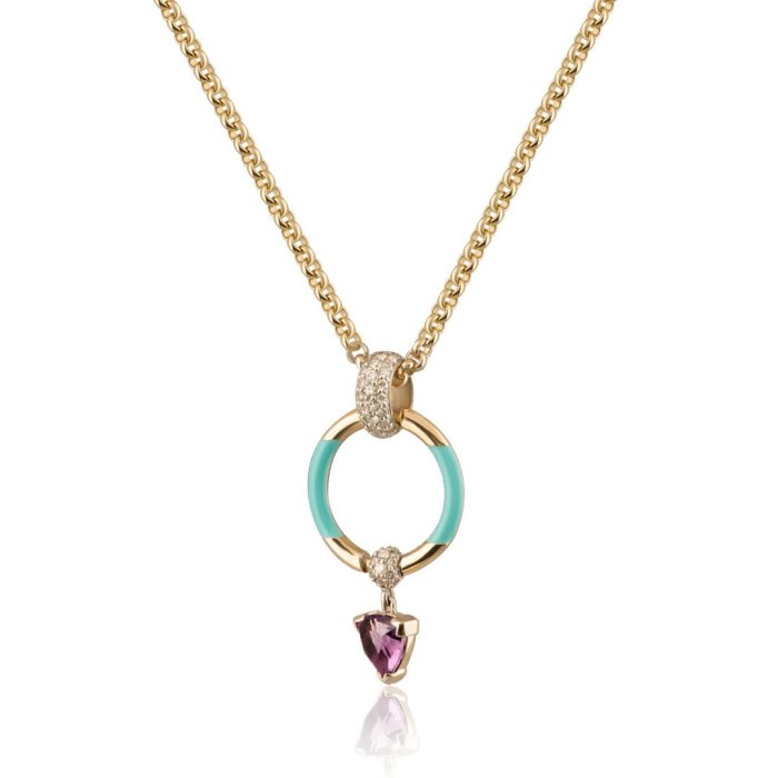 Ожерелье из золота с бриллиантом и ониксом Русские Самоцветы (Арт.95859)