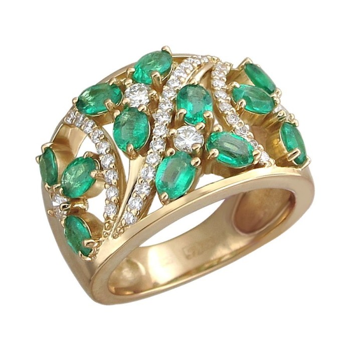 Кольцо золотое с бриллиантами и изумрудами «Garden Breeze» Estet (арт.01К643348-1)