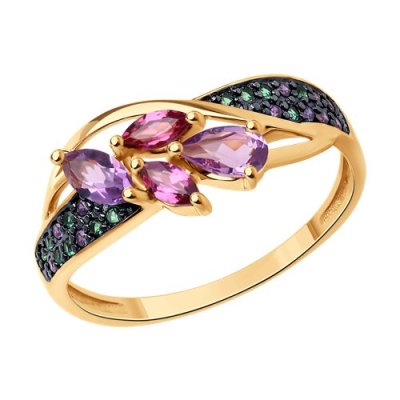 Кольцо золотое пробы 585 с миксом камней (Арт.716928)