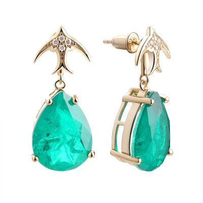 Серьги из серебра с ситаллом и фианитом (Арт.cz-e02054-x-l-eg-x-w)