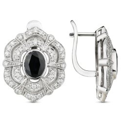 Серьги из золота с бриллиантом и сапфиром Русские Самоцветы (Арт.00766)