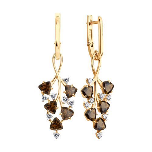 Серьги из золочёного серебра с раухтопазами и фианитами (Арт.92023216)