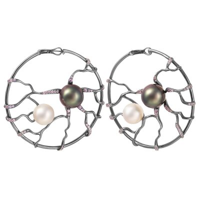 Серьги из золота с жемчугом и сапфиром (Арт.417983_ps_bwp_wp_blk)