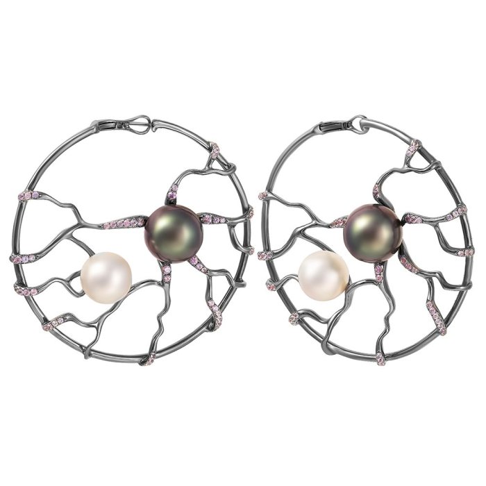 Серьги из золота с жемчугом и сапфиром (Арт.417983_ps_bwp_wp_blk)