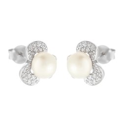 Серьги из серебра с жемчугом и куб. цирконием (Арт.hl-e00611-1-x-w-ps-x-w)