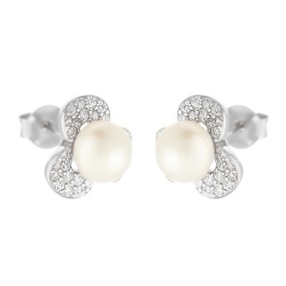 Серьги серебряные с жемчугом и фианитами «Sweet Point Blossom» Fresh Jewelry (арт.HL-E00611-1-X-W-PS-X-W)