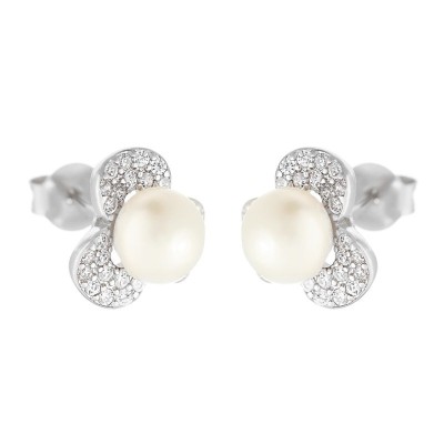 Серьги серебряные с жемчугом и фианитами «Sweet Point Blossom» Fresh Jewelry (арт.HL-E00611-1-X-W-PS-X-W)