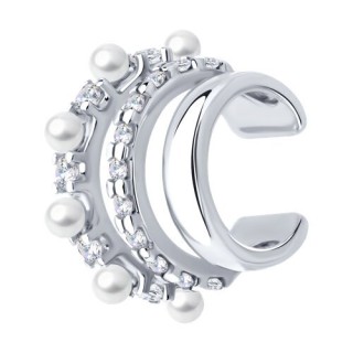 Серьга из серебра с жемчугом и фианитами (Арт.92170004)