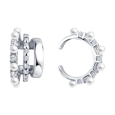 Серьга из серебра с жемчугом и фианитами (Арт.92170004)