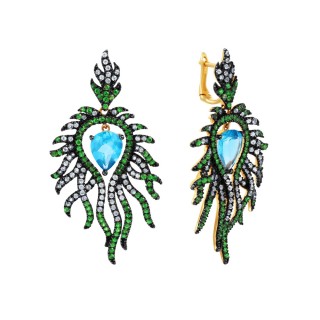 Серьги из золота с сапфирами и топазами «Перо океана» MYJEWELS (арт.AASE3212)