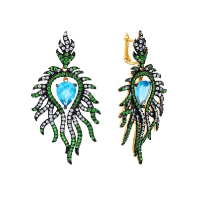 Серьги из золота с сапфирами и топазами «Перо океана» MYJEWELS (арт.AASE3212)